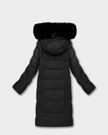 Długa kurtka damska z kapturem czarna (7662#-F06)