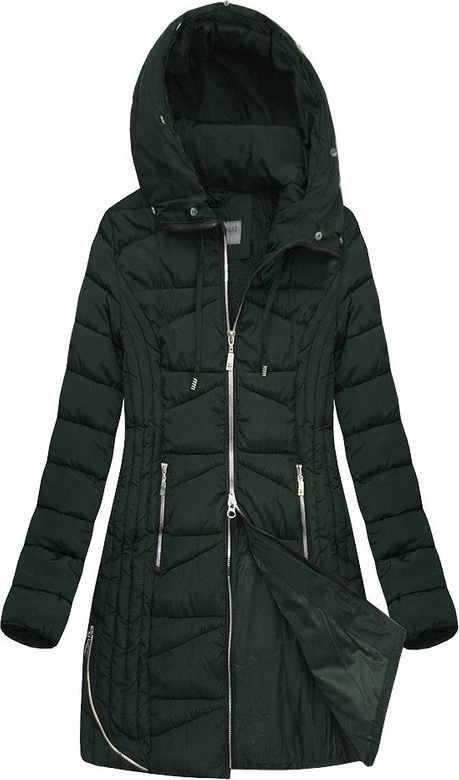 PIKOWANA DAMSKA KURTKA ZIMOWA Z KAPTUREM BUTELKOWA ZIELEŃ (B2632-30)