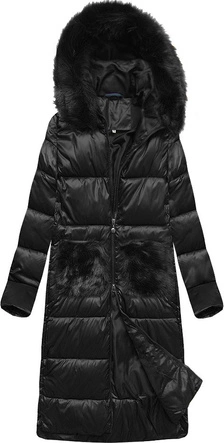 DŁUGA KURTKA Z KAPTUREM CZARNA (PM7231)