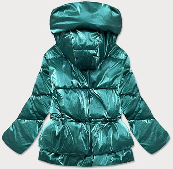 Metaliczna krótka zimowa kurtka damska puffer zielona (omdl-022)