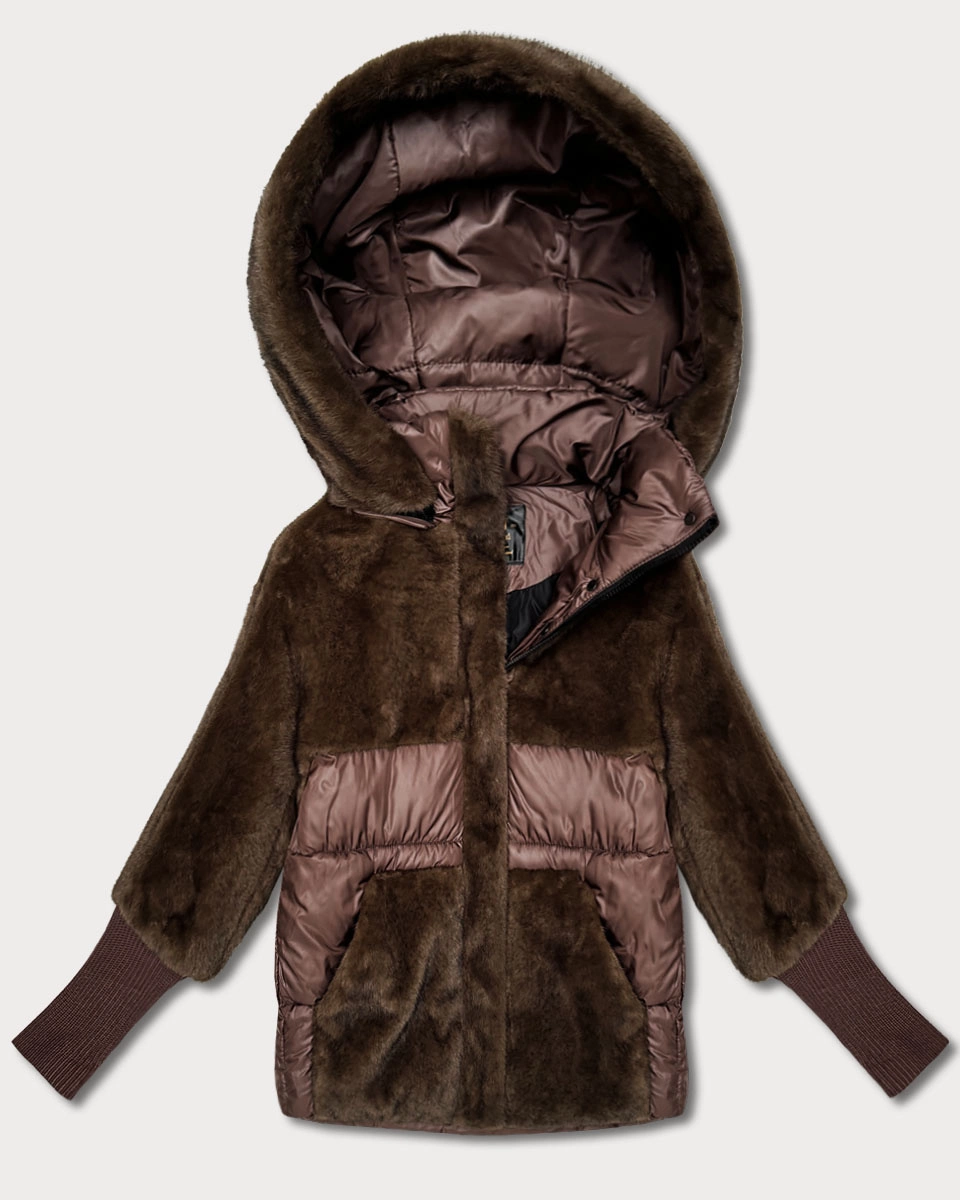 Kurtka zimowa damska z kapturem Goodlookin brązowa (LD-5562)