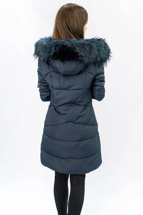 Pikowana kurtka damska zimowa z kapturem granatowa (7757)
