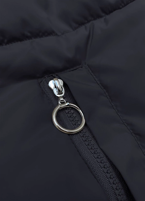 Krótka kurtka damska z kapturem granatowo-czerwona (16M2153-215)