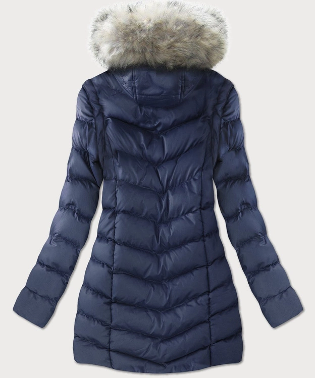 Zimowa kurtka damska z odpinanymi rękawami granatowa (w761)