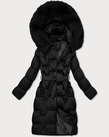 Zimowa damska kurtka z paskiem S'West czarna (B8305-1)