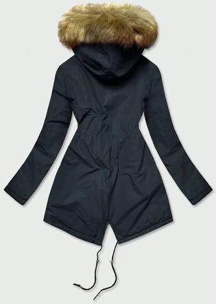 Zimowa kurtka damska typu parka granatowa (b2628)