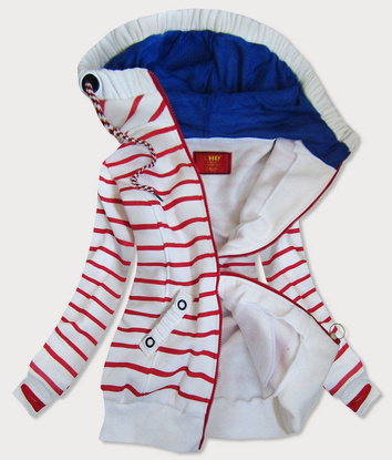 ROZPINANA BLUZA W PASKI BIAŁO-CZERWONA (645)