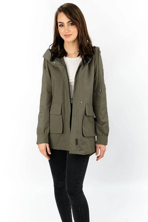CIENKA KURTKA Z KAPTUREM OVERSIZE KHAKI (3302)