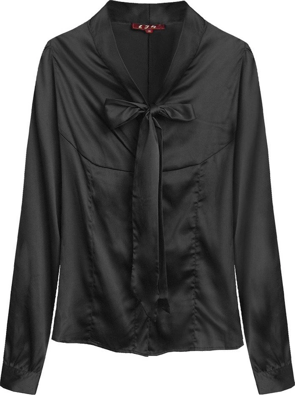 SATYNOWA KOSZULA Z WIĄZANĄ STÓJKĄ CZARNA (1064)