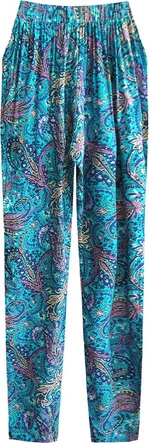 LUŹNE SPODNIE Z MARSZCZONĄ TALIĄ TURKUSOWE (9221)