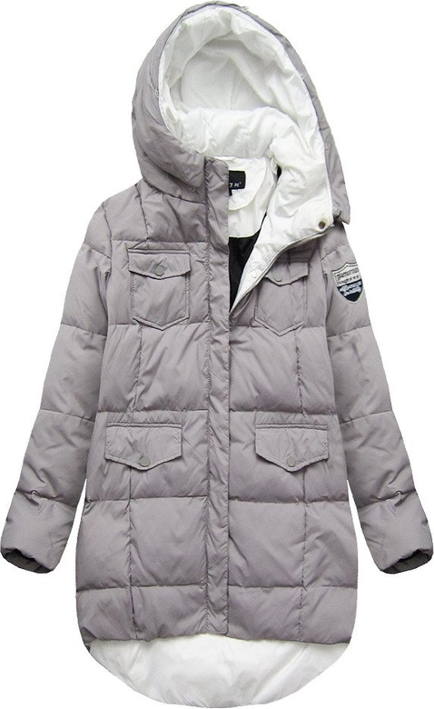 KURTKA ZIMOWA Z PUCHEM NATURALNYM SZARA (8087)