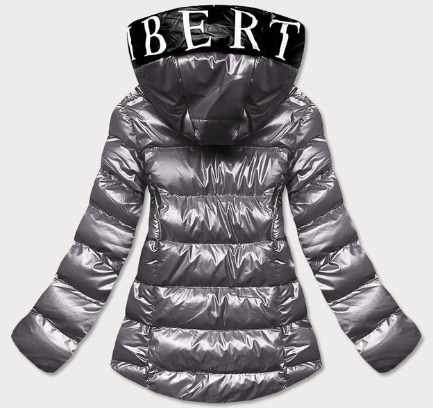 Metaliczna kurtka damska z kapturem szara (xw808x)