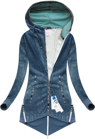BLUZA Z KORONKĄ I KAPTUREM NIEBIESKA 2/5 (J77218)