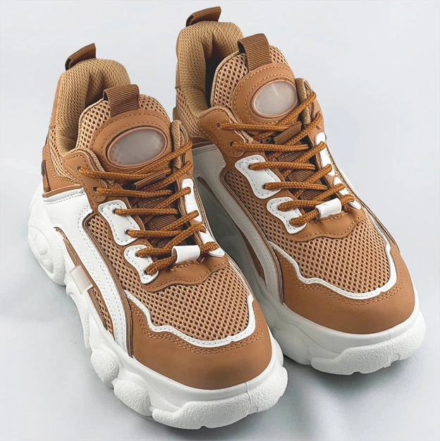 Sneakersy damskie na platformie karmelowe (ym-151)