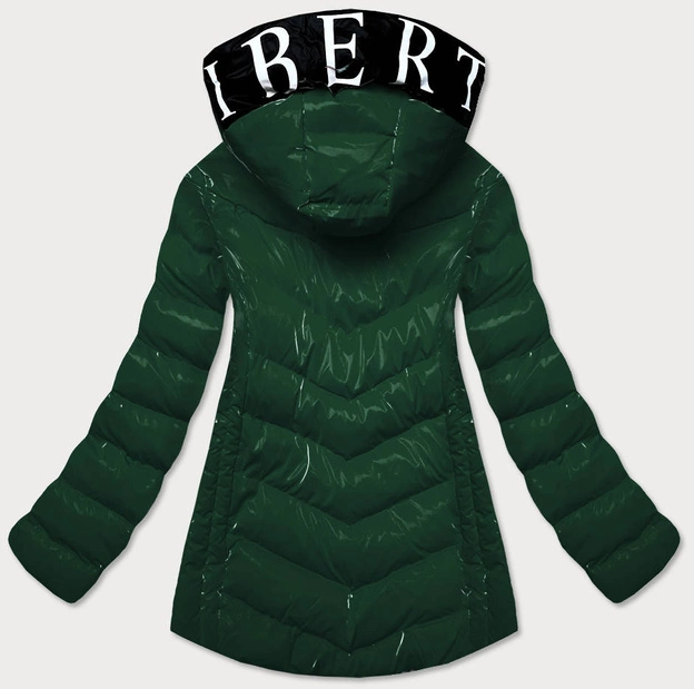 Błyszcząca kurtka damska z ozdobną podszewką zielona (xw810x)