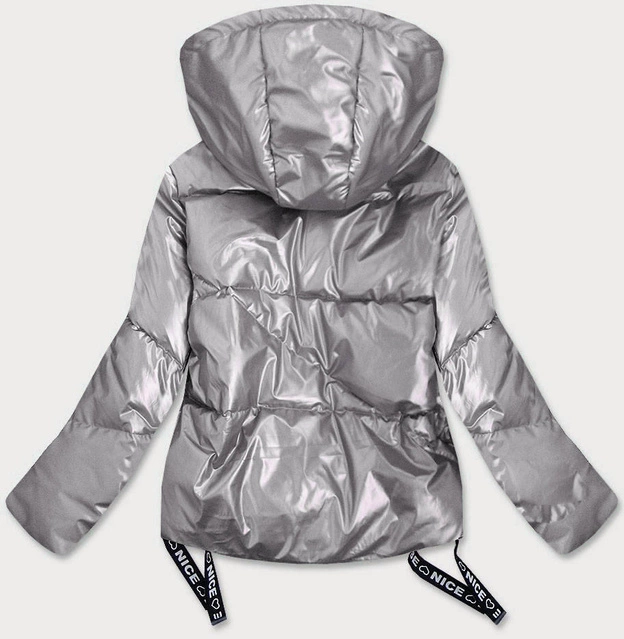 Krótka kurtka damska z asymetrycznym dołem jasnoszara (632art)