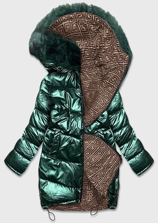 DWUSTRONNA KURTKA DAMSKA ZIMOWA ZIELONO-BRĄZOWA (HS-807)
