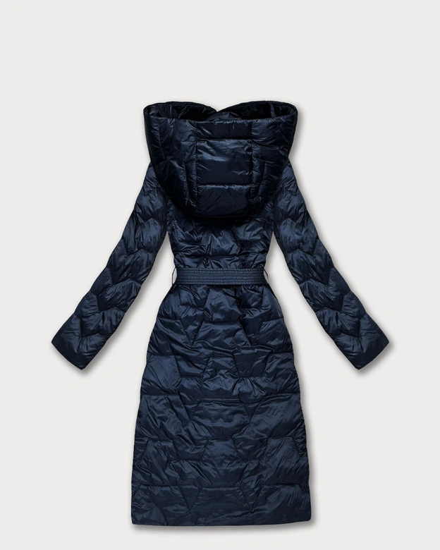 Pikowany płaszcz z paskiem Libland granatowy (LD-7806)