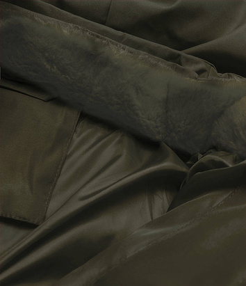Damska kurtka zimowa z futrzaną stójką army (5M769-136)