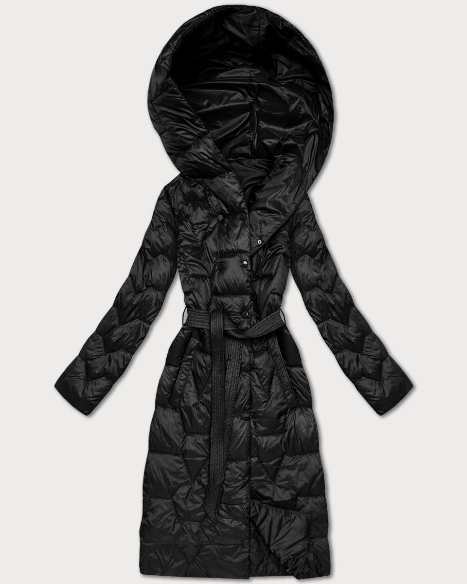 Pikowany płaszcz z paskiem Libland czarny (LD-7806)