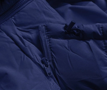 Puchowa kamizelka damska z kapturem granatowa (5M720-215)