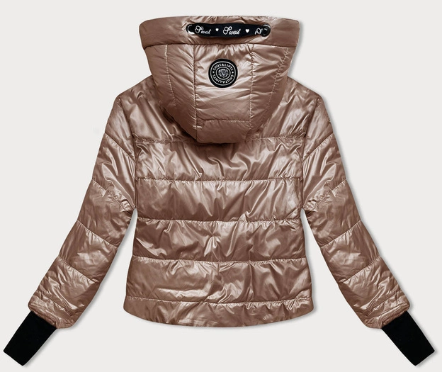 Krótka kurtka z dzianinowymi rękawami karmelowa (B8188-101)