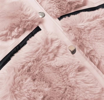 Elegancka kamizelka ekoskóra i futro łososiowa (br9593-12)