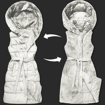 Gruba dwustronna kamizelka puchowo-futrzana Minority ecru (P3-6035-12)