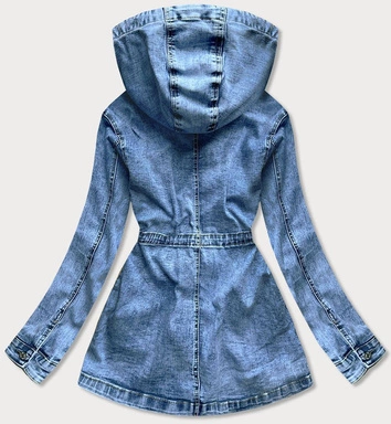 DŁUGA JEANSOWA DAMSKA KURTKA Z KAPTUREM (5806-K)