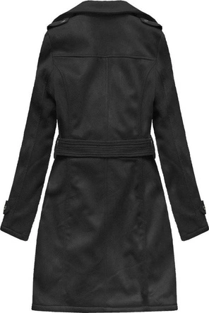 ZAMSZOWY DAMSKI PŁASZCZ ZIMOWY Z PASKIEM CZARNY/SZARY (6515)