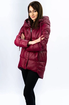 ASYMETRYCZNA DAMSKA KURTKA PIKOWANA BORDOWA (7658)