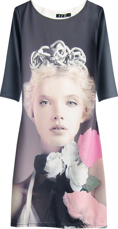 WZORZYSTA SUKIENKA GRAFITOWA (6283)