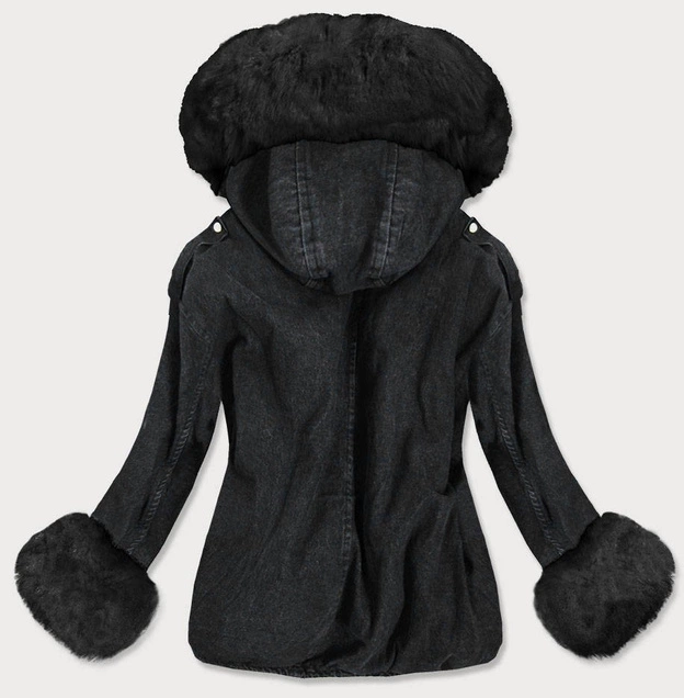 DAMSKA KURTKA JEANSOWA Z FUTRZANĄ PODPINKĄ CZARNA (9023#)