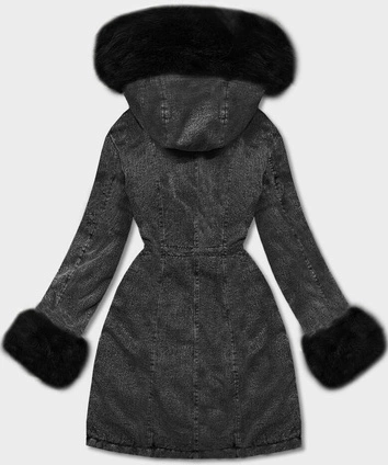Damska kurtka jeansowa na futrzanej podszewce czarna (R8068-101)