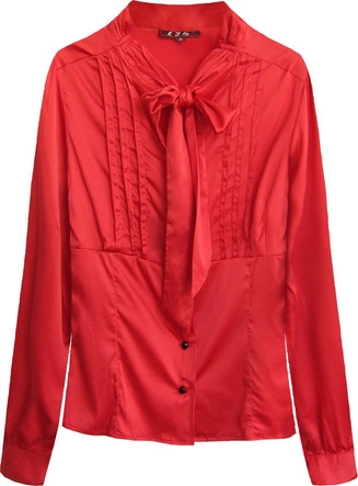 SATYNOWA KOSZULA Z WIĄZANĄ STÓJKĄ CZERWONA (X1066X)