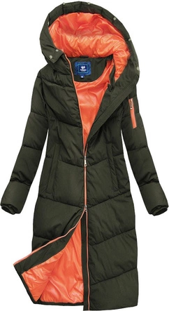 PROSTY PŁASZCZ ZIMOWY DAMSKI Z KAPTUREM KHAKI (J9-007)