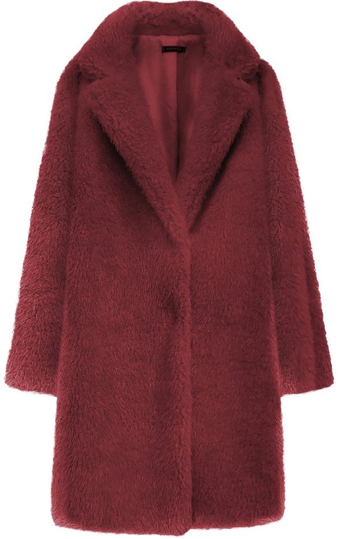 FUTRZANY ZIMOWY DAMSKI PŁASZCZ Z KIESZENIAMI BORDOWY (461ART)