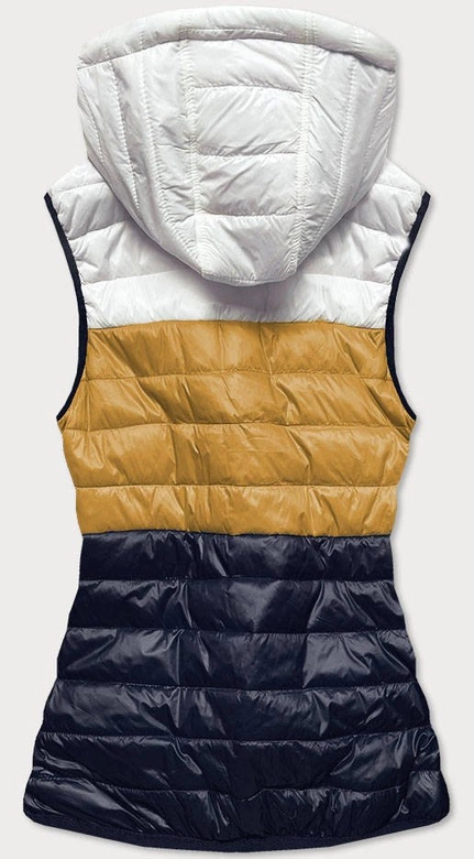 KAMIZELKA DAMSKA Z KAPTUREM BIAŁY-MUSZTARDA-GRANAT (6304)