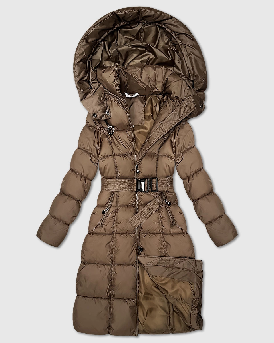 Długa gruba kurtka zimowa z paskiem Minority brązowa (P3-6033-305)
