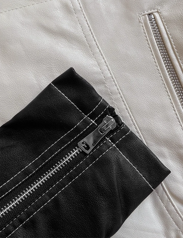 Dwukolorowa ramoneska z kieszeniami J Style czarny-ecru (11Z8108)