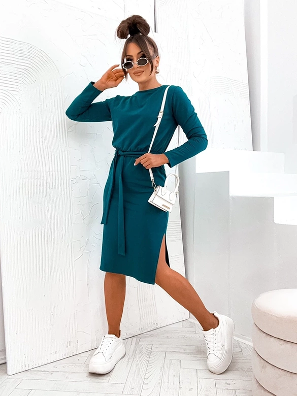 Sukienka midi z paskiem morska (773)