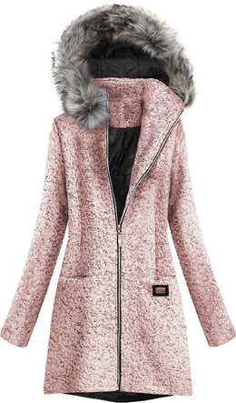 KRÓTKI PŁASZCZ ZIMOWY Z KAPTUREM RÓŻOWY (516/1ART)