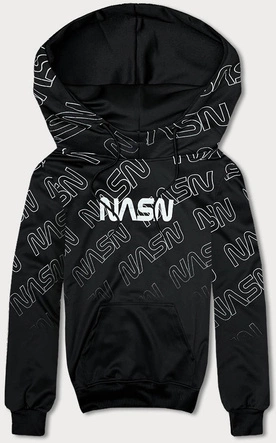 Męska bluza kangurka z nadrukiem czarna (8B991-3)