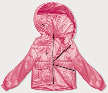 Krótka kurtka damska z kapturem różowa (B8216-83)