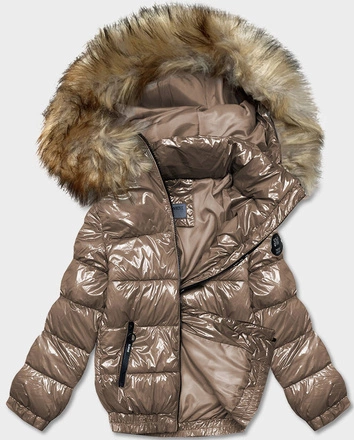 Lakierowana kurtka damska jasny brąz (B8039-12)