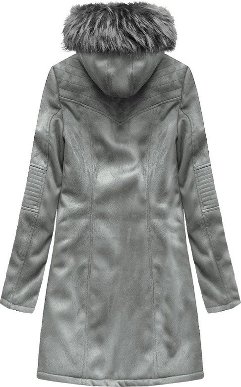 ZAMSZOWA DAMSKA KURTKA ZIMOWA Z KAPTUREM SZARA (6516BIG)