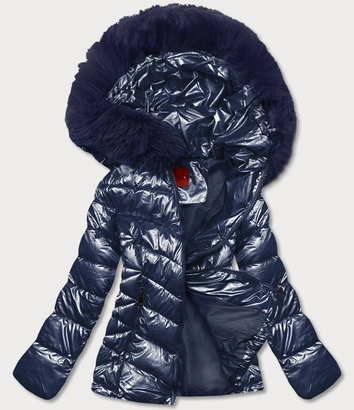 Krótka kurtka damska z futerkiem granatowa (TY036-2)