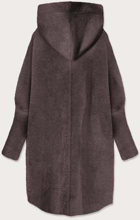 Długa wełniana narzutka alpaka z kapturem kakao (908)