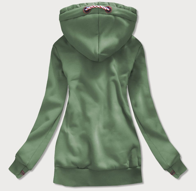 DŁUGA DAMSKA BLUZA DRESOWA Z KAPTUREM KHAKI (725)