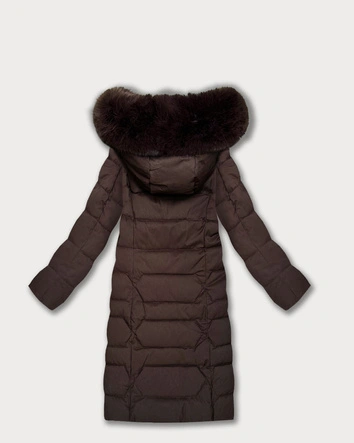 Długa kurtka damska z kapturem brązowa (7665#)